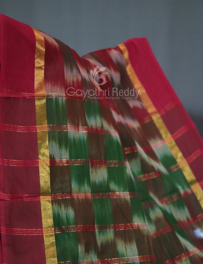 Dual Shades of Maroon And Brown Mangalagiri Ikkat Cotton Saree By Gayathri Reddy Designer Studio - Distacart