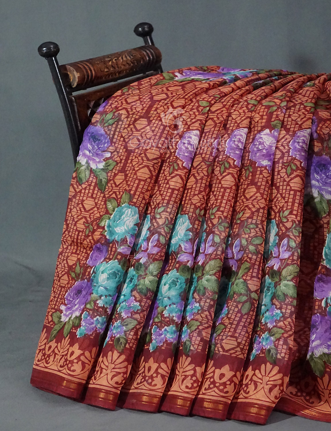 Shades of Maroon Colour Floral Design Semi Chanderi Saree By Gayathri Reddy Designer Studio - Distacart