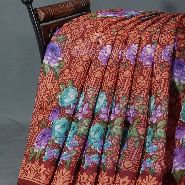 Shades of Maroon Colour Floral Design Semi Chanderi Saree By Gayathri Reddy Designer Studio - Distacart