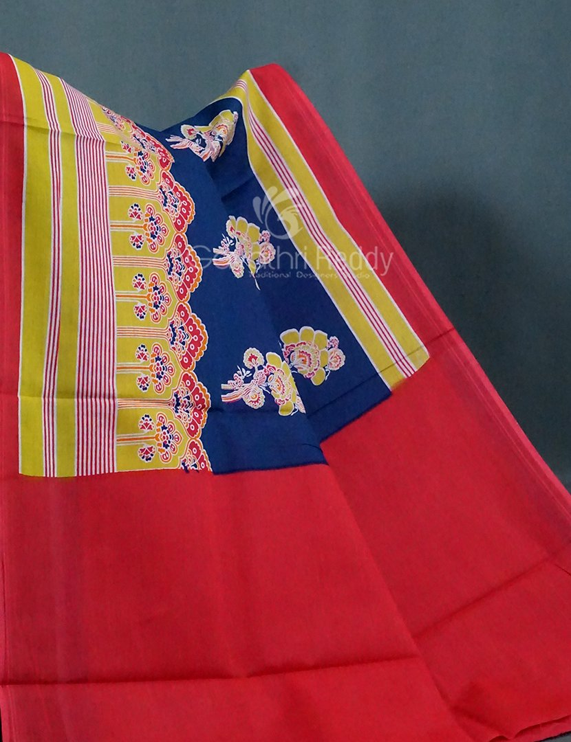 Block Print Indigo Blue Coloured Mulmul Cotton Saree By Gayathri Reddy Designer Studio - Distacart