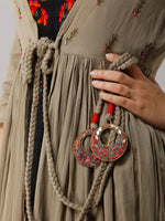 Thumbnail for Kalini Women Gunmetal-Toned Floral Thread Work Kurta - Distacart