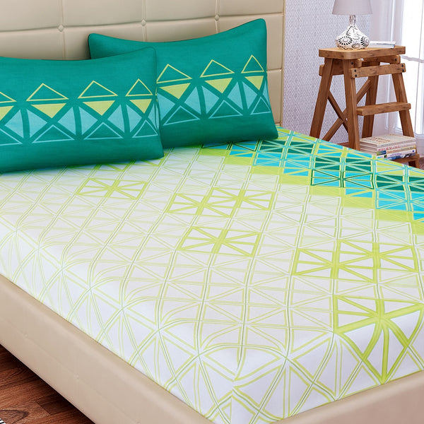 SEJ by Nisha Gupta Off-White Geometric Flat 144 TC 1 Double Bedsheet 2 Pillow Covers - Distacart