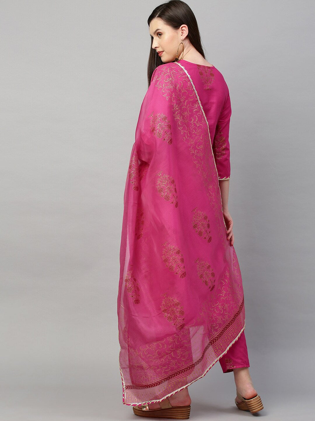 Kalini Women Pink Floral Gotta Patti Kurta with Trousers With Dupatta - Distacart