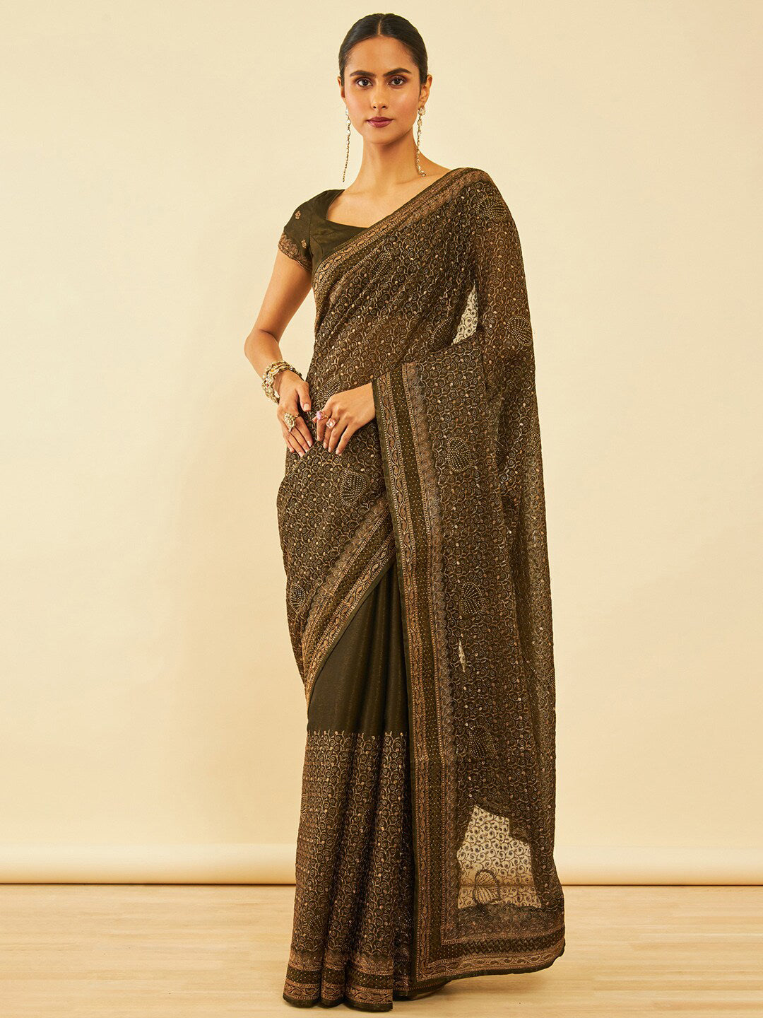 Soch Floral Embroidered Zari Saree - Distacart