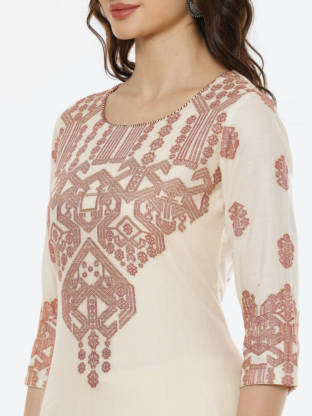 Biba Women Off White Ethnic Motifs Printed Mirror Work Jacquard Anarkali Kurta - Distacart