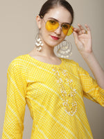 Thumbnail for Sangria Women Yellow & White Embellished Cotton Straight Kurta - Distacart