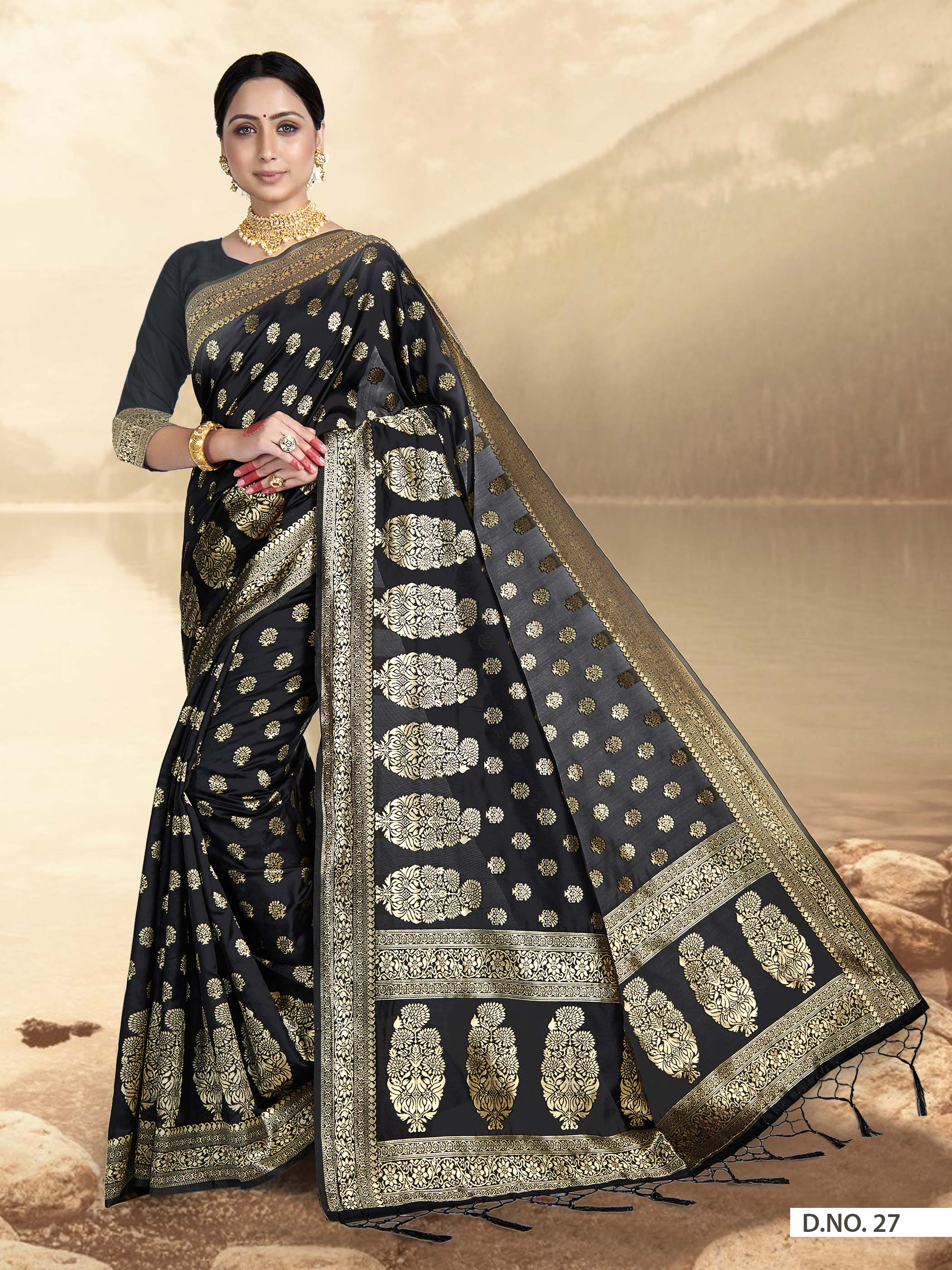 Vardha Black Woven Zari Florals Banarasi Saree