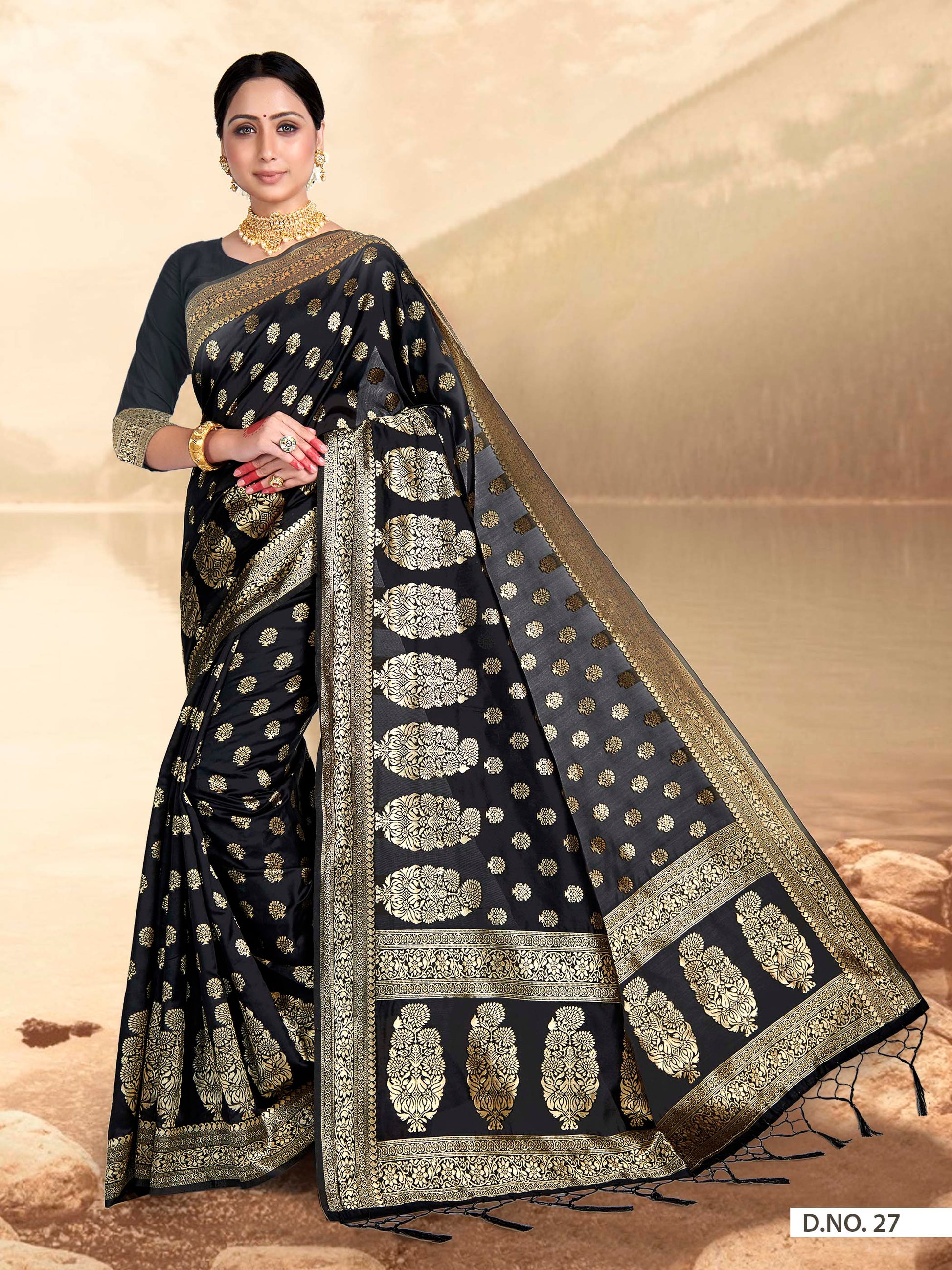 Vardha Black Woven Zari Florals Banarasi Saree