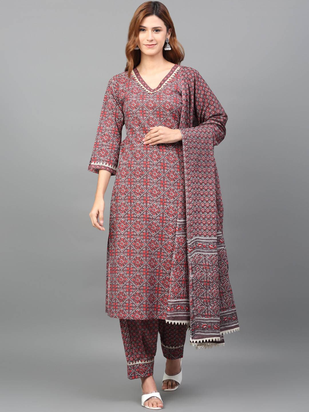 Kalini Women Ethnic Motifs Printed Pure Cotton Kurta with Salwar & Dupatta - Distacart