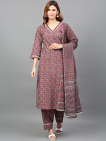 Thumbnail for Kalini Women Ethnic Motifs Printed Pure Cotton Kurta with Salwar & Dupatta - Distacart