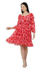 Thumbnail for PAVONINE Red Color Flower Notch Midi For Girls - Distacart