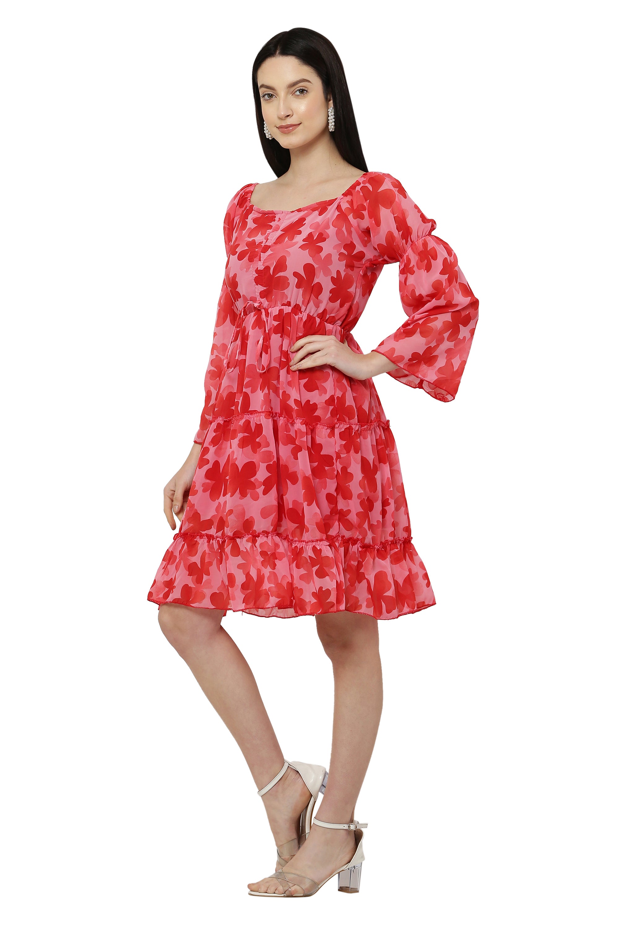 PAVONINE Red Color Flower Notch Midi For Girls - Distacart