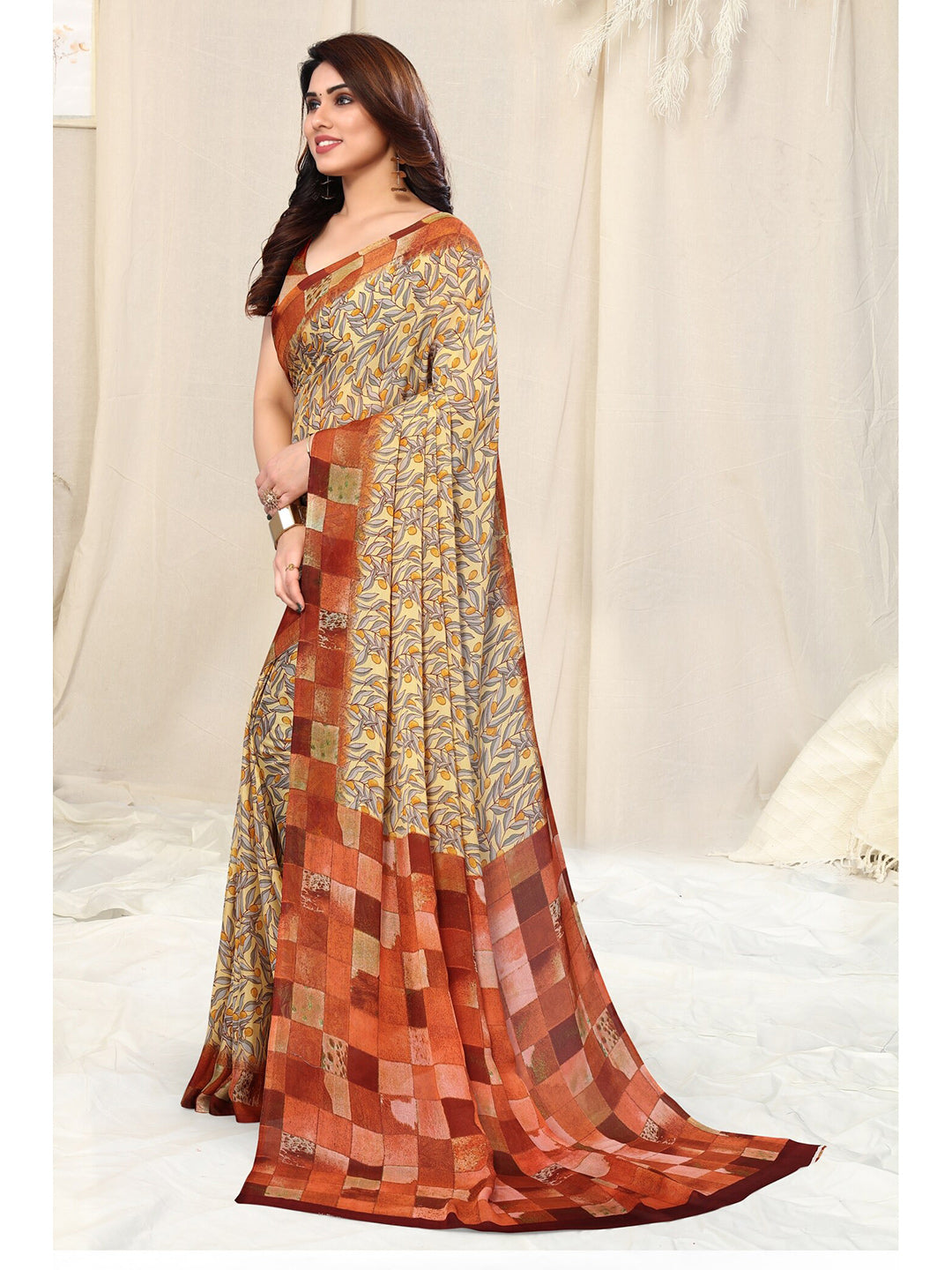 Kalini Floral Printed Poly Chiffon Saree - Distacart