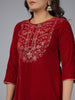 Juniper Women Maroon Velvet Embroidered Kurta & Pants Set - Distacart