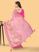 Thumbnail for Sangria Pink & White Floral Embroidered Zari Organza Bagh Sarees - Distacart
