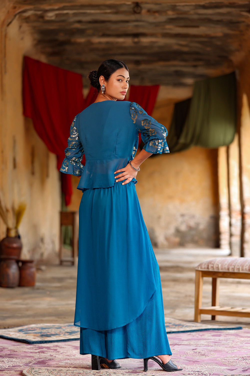 Juniper Women's Teal Georgette Solid Peplum Clothing Set - Distacart
