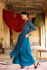 Thumbnail for Juniper Women's Teal Georgette Solid Peplum Clothing Set - Distacart