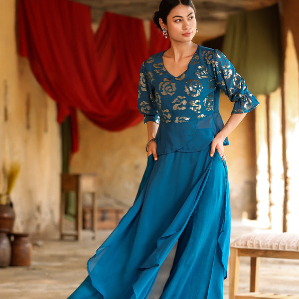 Juniper Women's Teal Georgette Solid Peplum Clothing Set - Distacart