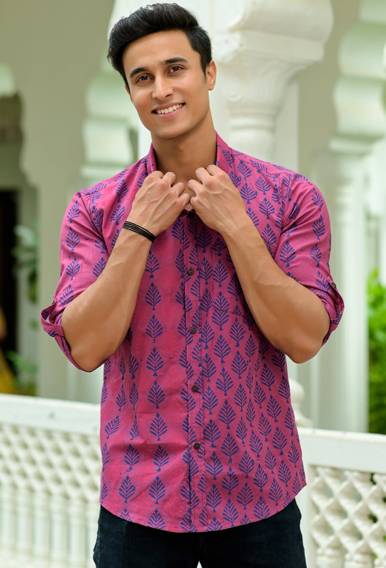 NOZ2TOZ Men Spread Collar Floral Printed Casual Cotton Shirt - Pink - Distacart