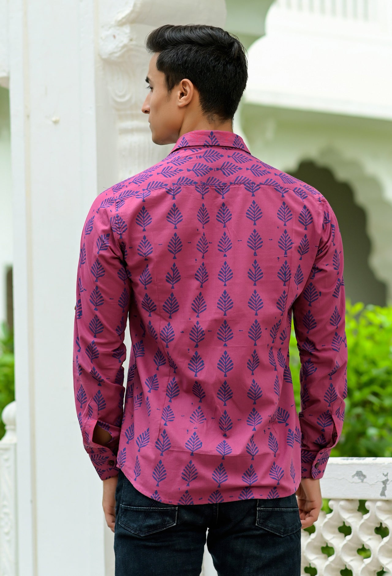 NOZ2TOZ Men Spread Collar Floral Printed Casual Cotton Shirt - Pink - Distacart