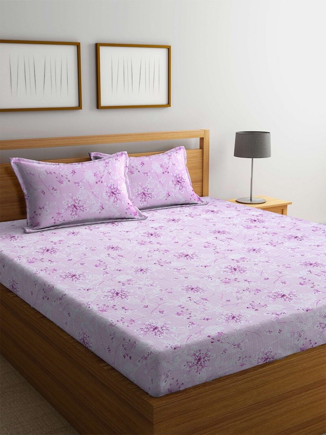BOMBAY DYEING Pink Floral Cotton 120 TC King Bedsheet with 2 Pillow Covers - Distacart