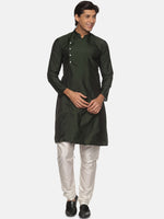 Thumbnail for Sethukrishna Men Green Pleated Kurta with Churidar - Distacart