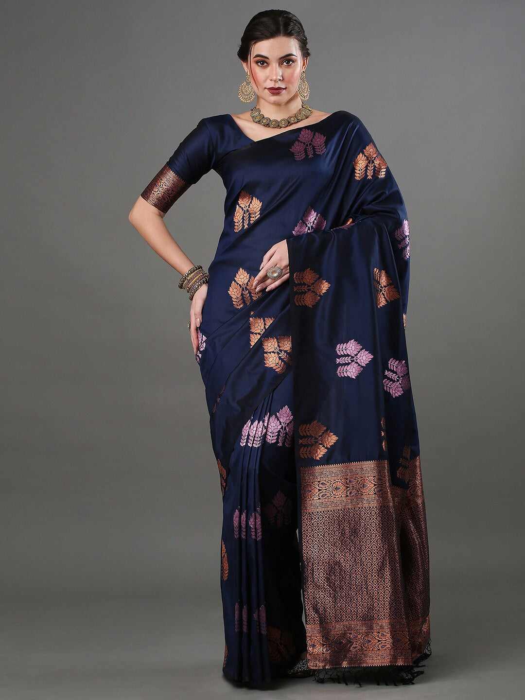 Mitera Floral Woven Design Zari Banarasi Saree - Distacart