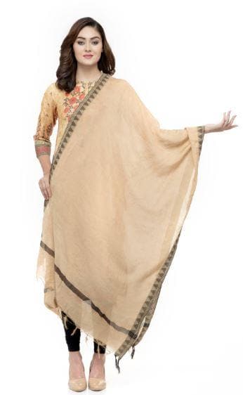 A R Silk Women's Cotton Self Design Golden Regular Dupatta