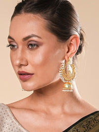 Thumbnail for Yellow Chimes Women Gold-Toned Contemporary Chandbali Jumka Earrings - Distacart