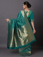 Thumbnail for Mitera Turquoise Green & Gold-Toned Silk Blend Woven Design Kanjeevaram Saree - Distacart