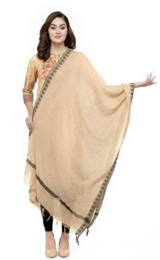 A R Silk Women's Cotton Self Design Golden Regular Dupatta