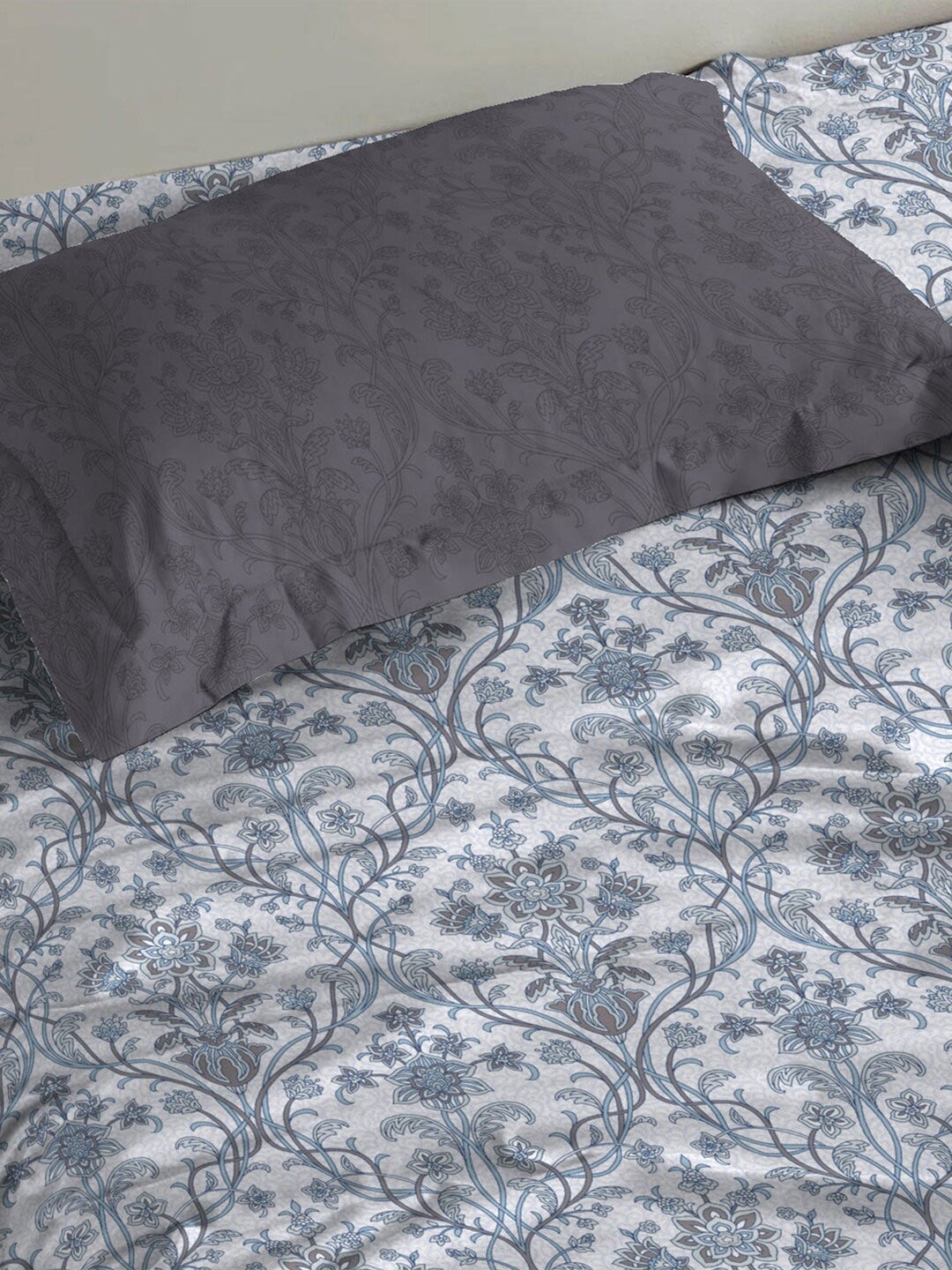 MYTRIDENT Dusk and Dawn White Ethnic Motifs Pure Cotton 144TC Single Bedsheet Pillow Cover - Distacart