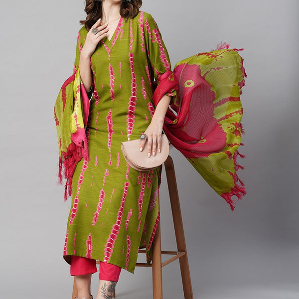 Kalini Bandhani Printed Regular Kurta With Trousers & Dupatta - Distacart