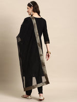 Thumbnail for Sangria Women Black Floral Yoke Design Regular Kurta with Trousers & With Dupatta - Distacart