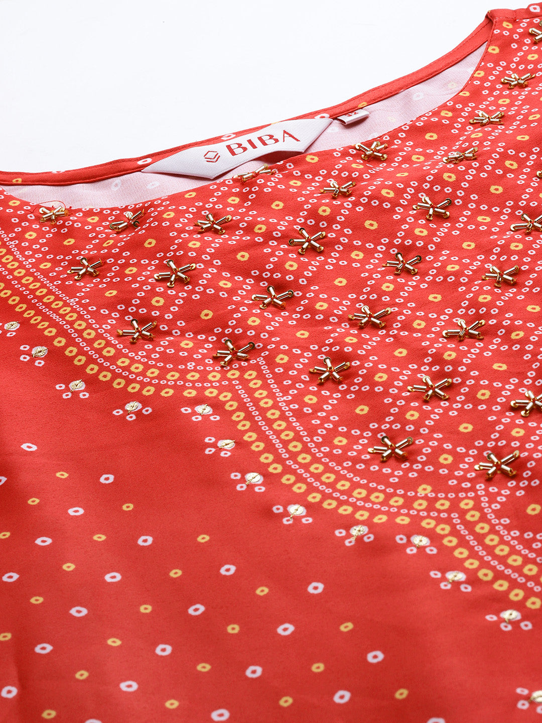 Biba Women Red & Beige Ethnic Motifs Printed Kurta - Distacart