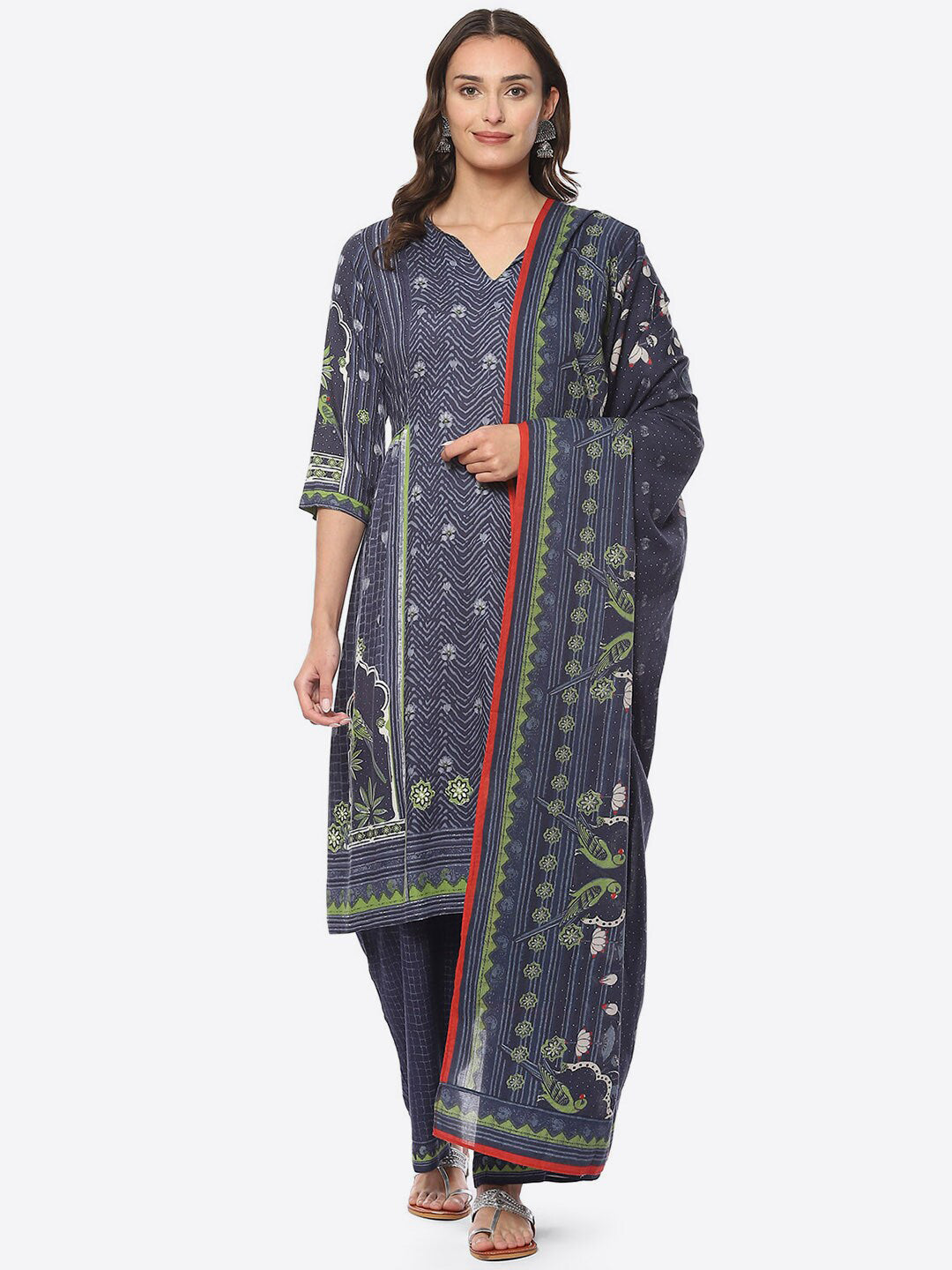 Biba Women Floral Printed Kurta With Palazzos & Dupatta - Distacart