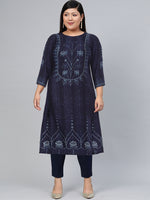 Thumbnail for Biba Women Navy Blue Ethnic Printed Kurta - Distacart