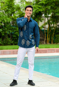 Thumbnail for NOZ2TOZ Men Spread Collar Ethnic Motifs Printed Casual Cotton Shirt - Blue - Distacart