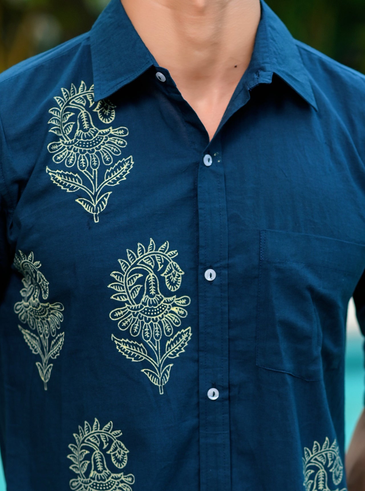 NOZ2TOZ Men Spread Collar Ethnic Motifs Printed Casual Cotton Shirt - Blue - Distacart