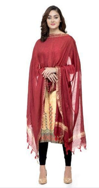 Thumbnail for A R Silk Women's Cotton Self Design Mehroon Regular Dupatta