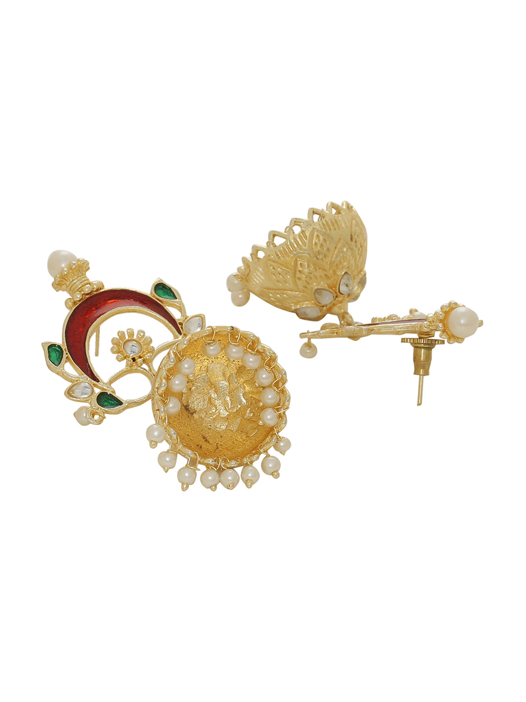 Shoshaa Gold-Plated & Red Enamelled Classic Jhumkas - Distacart