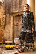 Thumbnail for Juniper Women Black Georgette Printed Kurta, Sharara & Dupatta Set - Distacart