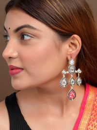 Thumbnail for Shoshaa Gold-Plated Balck & Pink Kundan Enamel Drop Earrings - Distacart