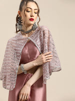 Thumbnail for Tikhi Imli Trendy Mauve Sleek Poly Crepe Saree with Embellished Border & Cape - Distacart