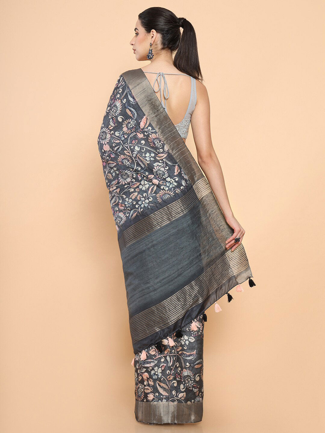 Soch Floral Zari Silk Blend Saree - Distacart