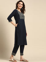 Thumbnail for Sangria Women Ethnic Motifs Yoke Design Regular Pure Cotton Kurta with Trousers - Distacart