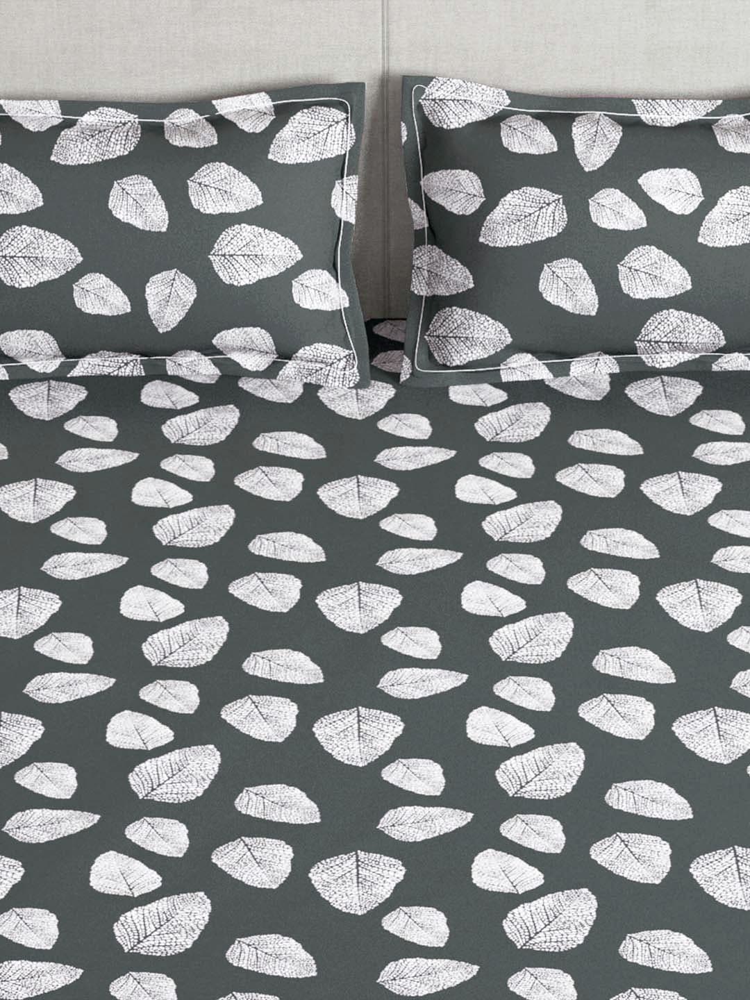 Story@home Arena Grey & White Floral Printed 180 TC Bedsheet & Pillow Covers - Distacart