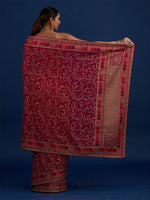 Thumbnail for Koskii Pink Floral Embroidered Designer Art Silk Saree - Distacart