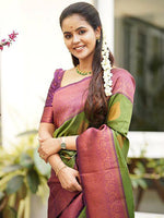 Thumbnail for Kalini Ethnic Motifs Woven Design Zari Kanjeevaram Saree - Distacart