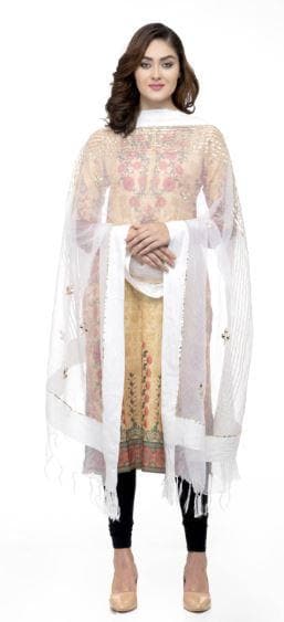A R Silk Women's Orgenza Cotton Gota Work White Fancy Dupatta